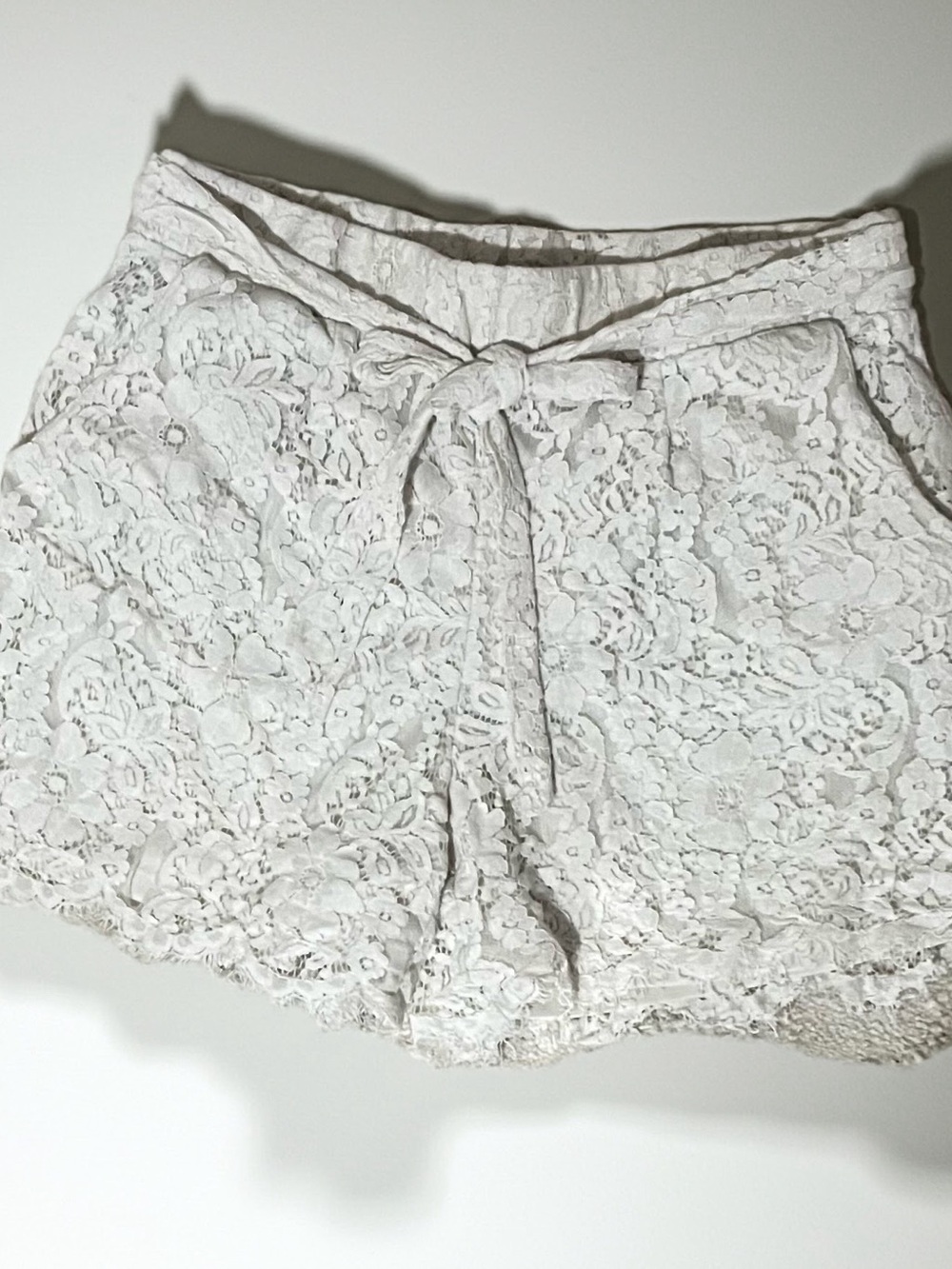High-Waist Lace Tie-Front Shorts — White